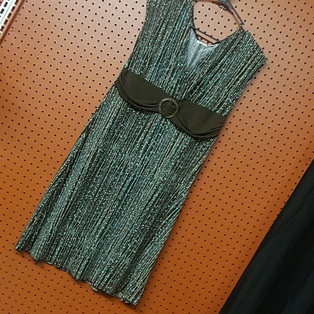 Cute V Neck Swing Dress with Wooden waist Accent soft no-iron Stretchy
